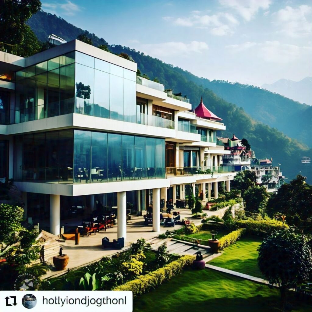 A beautiful outdoor view of a luxury hotel in Dehradun posted on Instagram with high engagement
