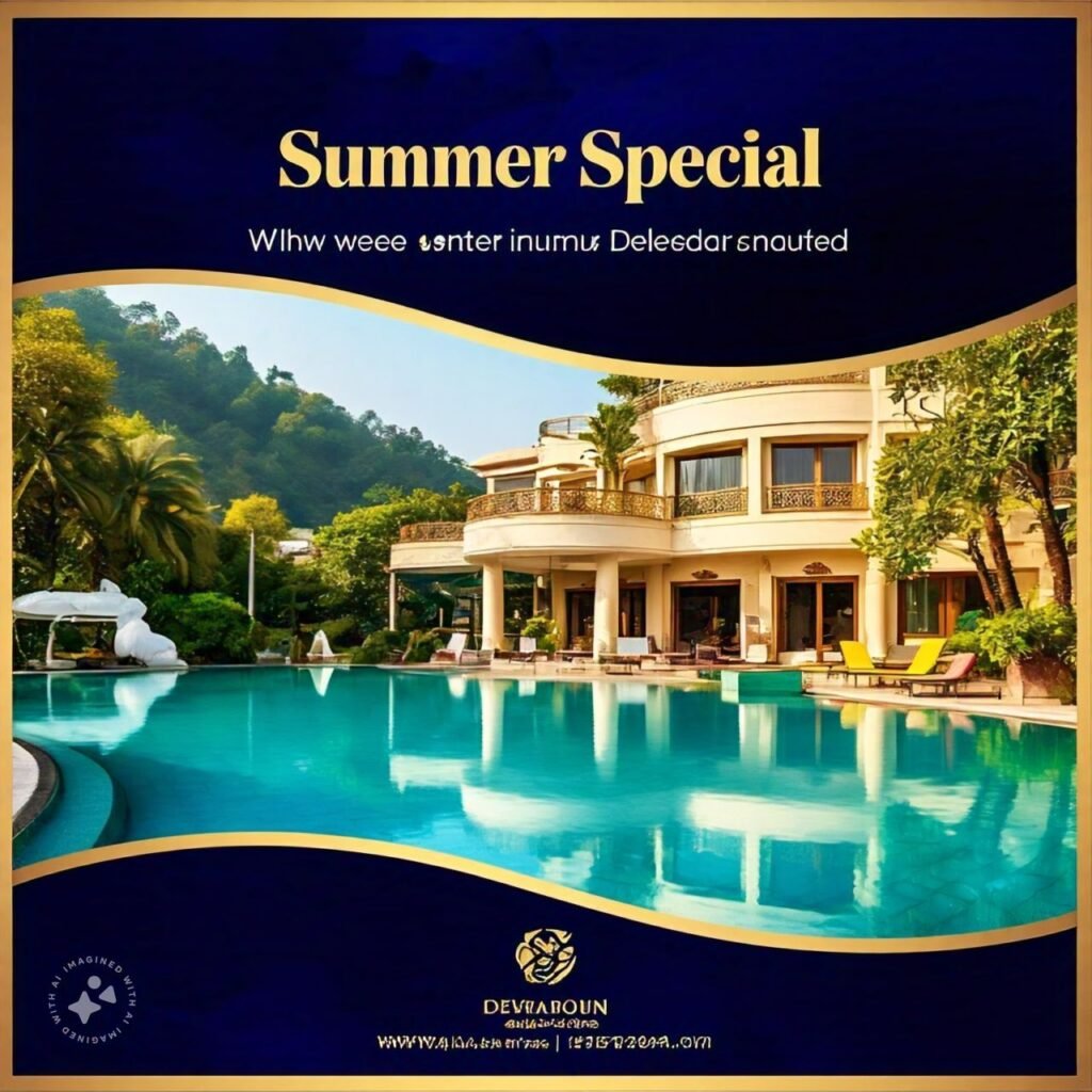 A promotional banner showcasing a luxury hotel’s special offer for the summer season in Dehradun